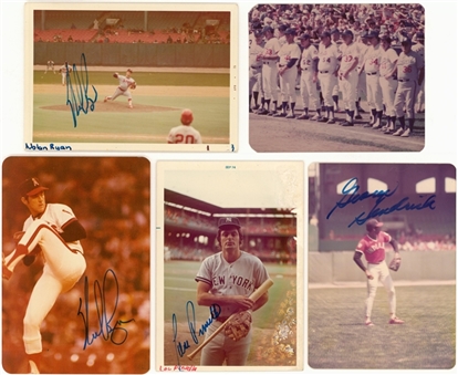 Lot of (5) Original Baseball Photographs - 4 Signed By Nolan Ryan, Lou Piniella & George Hendricks (Beckett)